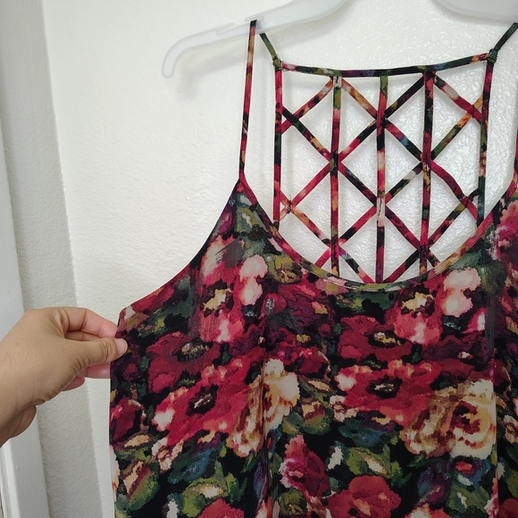Forever21 openback lattice strappy back camisole floral roses chiffon dress Sz M - Picture 6 of 12
